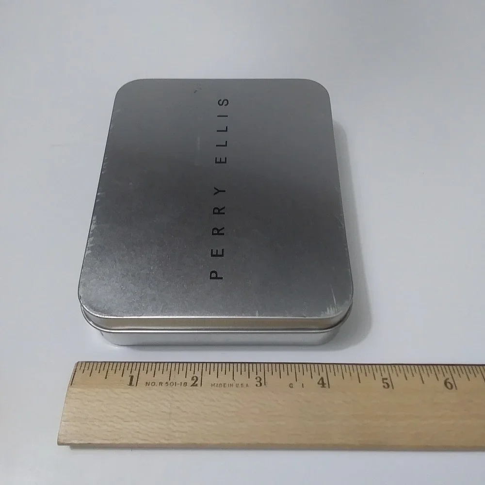Perry Ellis Mens Black Leather Bifold Passcase Wallet with‎ Metal Gift Tin